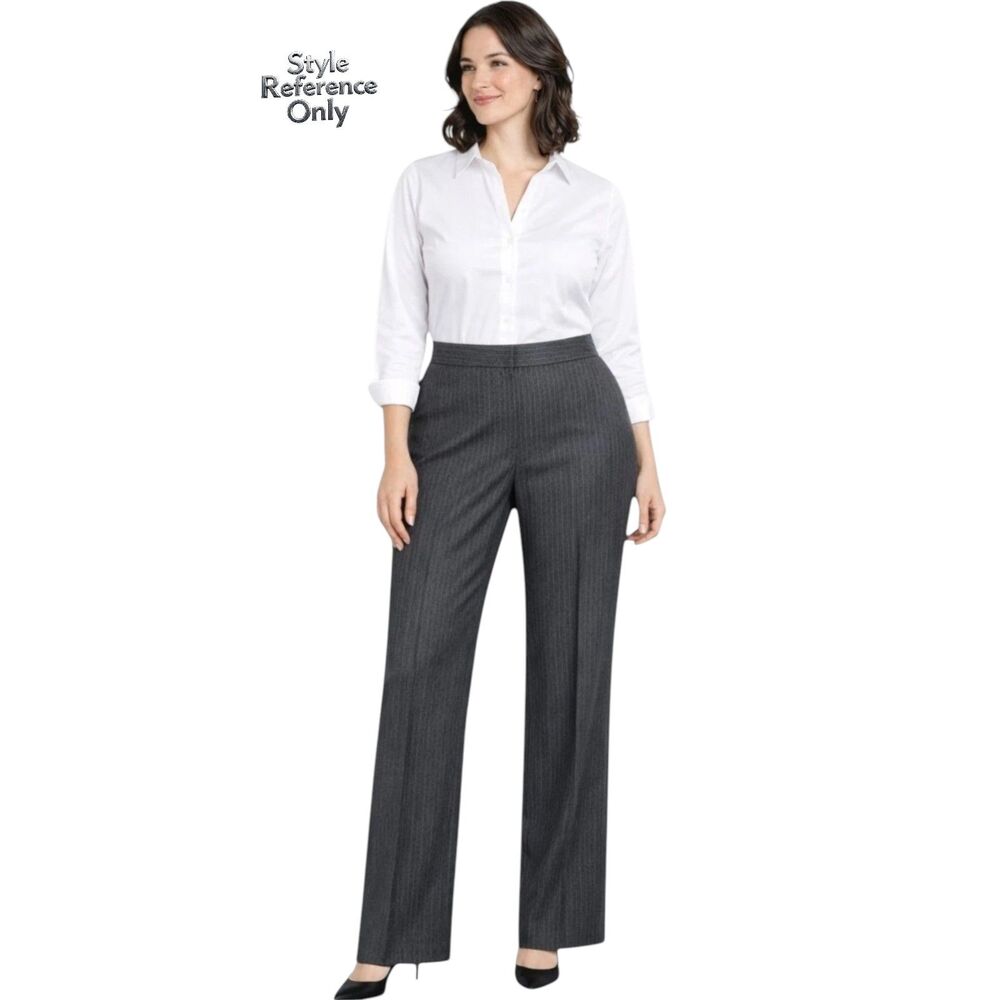 Lafayette 148 Wool High Waist Wide Straight Leg Trousers Gray Stripe Size 16 EUC